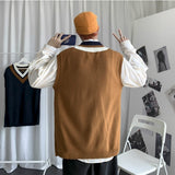 Men Sweater Vest V-neck Knitted Male Oversize 3XL Loose Casual Preppy Korean Fashion Style Ulzzang All-match Students Daily Date aidase-shop