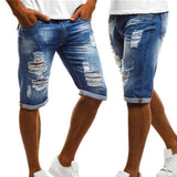 Men denim pants Vintage Summer Men Featuring ripped Jeans Turn Up Cuff Fifth Pants Denim Shorts Plus Size Summer jeans aidase-shop