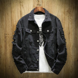 Spring Autumn New Men's Jean Jacket Slim Fit Cotton Denim Jacket Red White Black Ripped Hole Jean Coats Men Outwear Plus size aidase-shop