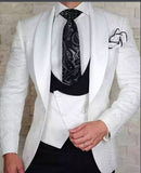 Aidase White Floral Wedding Tuxedo for Groom 3 Piece Slim Fit Double Breasted Waistcoat Jacket with Black Pants Male Fashion Costume aidase-shop