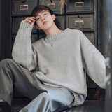 Hong Kong style sweater male students Korean style loose round neck solid color sweater autumn winter sweater Harajuku jerseys aidase-shop