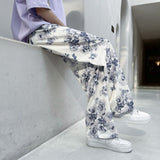 Spring Summer Flower Pants Men's Fashion Printed Casual Pants Men Streetwear Loose Hip-hop Straight Wide-leg Pants Mens Trousers aidase-shop