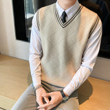Aidase New Design Knitted Sweater Vest Man V Neck Plaid Sleeveless Jumper England Business Casual Slim Fit Pullovers