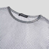 Aidase  Men T Shirt See Through Mesh Patchwork Streetwear Sexy O-neck Short Sleeve Crop Tops Breathable Party Casual Men Clothing S-5XL aidase-shop