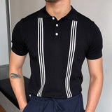 Aidase Fashion Striped Men's Short Sleeve Polo Shirts Summer Slim Turn-down Collar Tops Buttons Design Polo Shirt Men Casual Streetwear aidase-shop