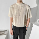 Summer Pleated T-shirt Men's Fashion Solid Color Casual Tshirt Men Streetwear Korean Loose Short-sleeved T Shirt Mens M-2XL aidase-shop