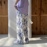Spring Summer Flower Pants Men's Fashion Printed Casual Pants Men Streetwear Loose Hip-hop Straight Wide-leg Pants Mens Trousers aidase-shop