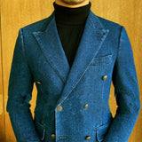Business Men Suits Tailor-Made 2 Pieces Men's Denim Jackets Blazer Casual Jeans Cotton Coats Pants Cowboy Prom Suits aidase-shop