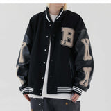 Aidase Mens Jackets Bone Letter Patchwork Harajuku Korea Style High Street Spring Autumn Baseball Coats Single-breasted Bomber Jacket aidase-shop