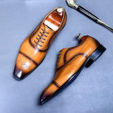 Business Formal Wear Pointed Toe Shoes Men's Leather Oxfords Male Cowhide Lining British Carved Mens Handmade Bullock Shoes aidase-shop