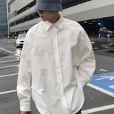 Chic Korean men shirt OVERSIZE loose simple solid long-sleeved shirt unisex casual all-match white black blouse cool streetwear aidase-shop