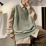 Aidase Men Printed Sweater Vests Loose Knitted Students Unisex Couple Daily All-match Fashion Leisure Males Jumpers Outwear Soft Chic aidase-shop