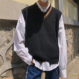 Sweater Vest Men Patchwork V-neck Colorful Shrug Chic Sleeveless Knitted Tops Mens Waistcoats Loose Oversize Harajuku All-match aidase-shop