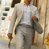 Aidase Gray Linen Summer Suits for Men New Male Fashion Clothes 2 piece Custom Wedding Tuxedo for Groom Set Blazer with Pants