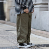 Multi-Pocket Cargo Pants Mens Safari Style Solid Color Casual Pants Loose Elastic Waist Wide Leg Pants Trousers Men aidase-shop