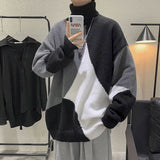 Aidase 2022 Winter Men's Round Neck Cashmere Turtleneck Long Sleeve Wool Sweater Loose Fashion Pullovers Splicing 3-color Coats sweater aidase-shop