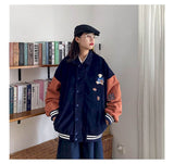 Aidase Bear corduroy jacket men women 2021 spring autumn new Korean loose BF Japan Kawaii bear baseball uniform jacket punk streetwear aidase-shop