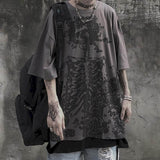 Aidase Summer half-sleeved tshirts tops dark high street gothic skull rose print loose short-sleeved T-shirt men and women streetwear aidase-shop
