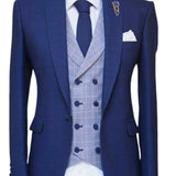 Aidase 3 Piece Blue Men Suits for Wedding Peaked Lapel Groom Tuxedo Male Fashion Set Jacket Plaid Vest with Pants New Arrival 2021 aidase-shop