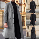 Aidase Autumn Winter Mens Wool Coat Solid Long Sleeve Woolen Jackets Fleece Men Overcoat Streetwear Fashion Long Trench Coat Outerwear aidase-shop