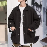 Aidase 2021 Men's Lapel Collar clothes Coats Loose Fashion Brand Solid Color Trend Outerwear Casual Student Black/green Jackets M-2XL aidase-shop