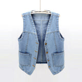 Summer Korean Big Pocket Short Denim Vest Women Vintage Black Waistcoat Sleeveless Jacket Casual Loose Jeans Vests Female 5XL aidase-shop