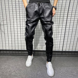 Aidase New Winter Thick Warm PU Leather Pants Men Clothing 2022 Simple Big Pocket Windproof Casual Motorcycle Trousers Black Plus Size aidase-shop