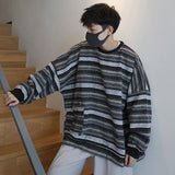 HOUZHOU Oversize Crewneck Striped Vintage Sweatshirt Pullover Men brown Sweatshirts for Men Korean Harajuku Streetwear Hip Hop aidase-shop