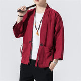 Spring Men's Linen Kimono Fashion Loose Long Cardigan Outerwear Vintage Coat Male Jackets With Belt Casual Overcoat JE026 aidase-shop