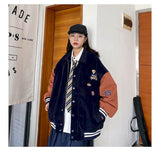 Aidase Bear corduroy jacket men women 2021 spring autumn new Korean loose BF Japan Kawaii bear baseball uniform jacket punk streetwear aidase-shop