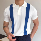 Aidase Fashion Striped Men's Short Sleeve Polo Shirts Summer Slim Turn-down Collar Tops Buttons Design Polo Shirt Men Casual Streetwear aidase-shop