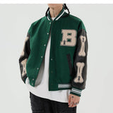 Aidase Mens Jackets Bone Letter Patchwork Harajuku Korea Style High Street Spring Autumn Baseball Coats Single-breasted Bomber Jacket aidase-shop