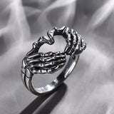 Gothic Skeleton Skull Hand Heart Rings for Men Vintage Punk Love Gesture Finger Couple Ring Women Wedding Jewelry Halloween Gift aidase-shop