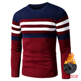 4XL Men  Autumn New Casual Striped Thick Fleece Cotton Sweater Pullovers Men Outfit Fashion Vintage O-Neck Coat Sweater Men aidase-shop