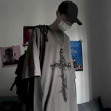 Aidase T-shirt Cross of Thorns fake two-piece for men women long-sleeved dark hip-hop loose large size autumn new trend top Simplicity aidase-shop