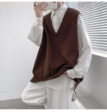 Autumn Sweater Vest Men's Fashion Retro Casual Knitted Pullover Men Wild Loose Korean Knitting Sweaters Mens Clothes M-2XL aidase-shop