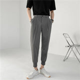 Aidase 2022 New Men's Suit Pants Korean Design Summer Loose Ankle Length Bottoms Elastic Waist Solid Streetwear Cool Casual Clothing aidase-shop