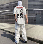 Aidase  Men's Fashion High Street Holes Jeans Trend American Casual Pants Loose White/black Straight Pants Hip-hop Style Trousers aidase-shop