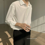 Ice Silk Sexy Mens Shirts Top Quality Drape Solid Color Loose Harajuku White Longsleeve Shirt for Men Japanese Streetwear aidase-shop