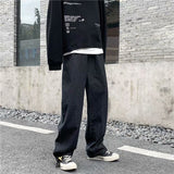 Men Jeans Solid Drawstring Denim Full Length Straight Loose Males All-match Trendy Punk Baggy Retro Leisure Chic Cowboy Trousers aidase-shop