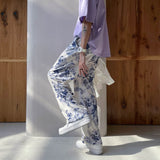 Spring Summer Flower Pants Men's Fashion Printed Casual Pants Men Streetwear Loose Hip-hop Straight Wide-leg Pants Mens Trousers aidase-shop