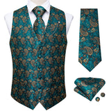 Aidase  2022 New Teal Green Paisley 100% Silk Formal Dress Vest Men Waistcoat Vest Wedding Party Vest Tie Brooch Pocket Square Set DiBanGu aidase-shop