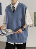 Aidase Men Printed Sweater Vests Loose Knitted Students Unisex Couple Daily All-match Fashion Leisure Males Jumpers Outwear Soft Chic aidase-shop