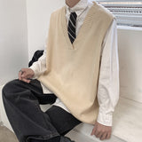 Autumn Sweater Vest Men's Fashion Retro Casual Knitted Pullover Men Wild Loose Korean Knitting Sweaters Mens Clothes M-2XL aidase-shop