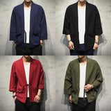 Spring Men's Linen Kimono Fashion Loose Long Cardigan Outerwear Vintage Coat Male Jackets With Belt Casual Overcoat JE026 aidase-shop