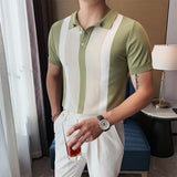 Aidase Vintage Patchwork Knit Slim Polo Shirts Men Fashion 2022 Summer Short Sleeve Polo Shirt Casual Lapel Button Tops Mens Streetwear aidase-shop