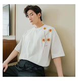 Aidase  2022 Summer Men's Half Sleeve Trend Simple Tshirts Large Loose Design Embroidered T Shirts White Color Short Sleeve T-shirt aidase-shop