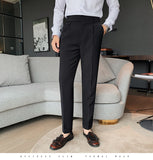 Aidase Fashion Trousers Man High Waist Khaki White Black Business Casual Suit Pants Belt Cuffs Korean Clothing Solid Vertical Bottom aidase-shop