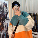 Aidase  Winter Mens Oversized Sweater Patchwork Korean Fashion Harajuku Casual Couple Pullovers Round Neck Long Sleeve Sweater Men aidase-shop