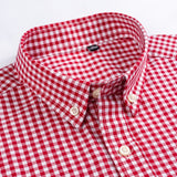 Men's 100% Cotton Plaid Striped Short Sleeve Shirt Single Patch Pocket Button-down Holiday Youthful Casual Checkered Thin Shirts aidase-shop